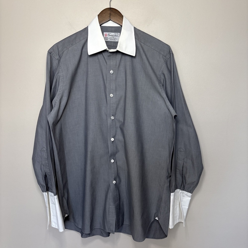 Turnbull & Asser‎ Dress Shirt Sz 16.5-42 Gray White Contrast French Cuff